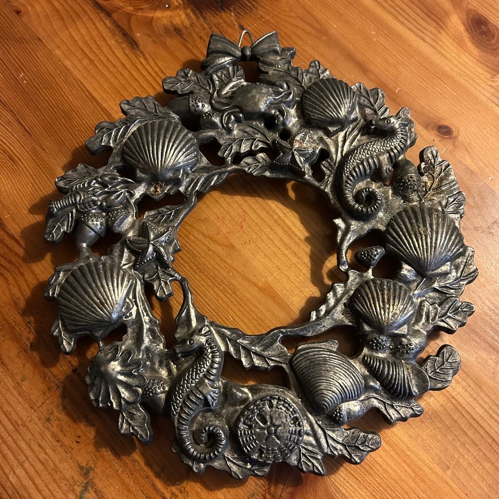 Vintage Godinger silver plated metal wall art, wreath, nautical Coastal decor